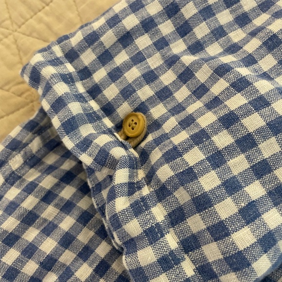 Baird McNutt Linen MURANO Short Sleeve Sport Shirt in Blue Gingham Check Size L - Picture 4 of 6